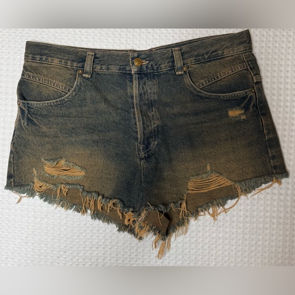 We The Free Distressed Denim Shorts Rust Detail SZ 30 - Picture 2 of 7